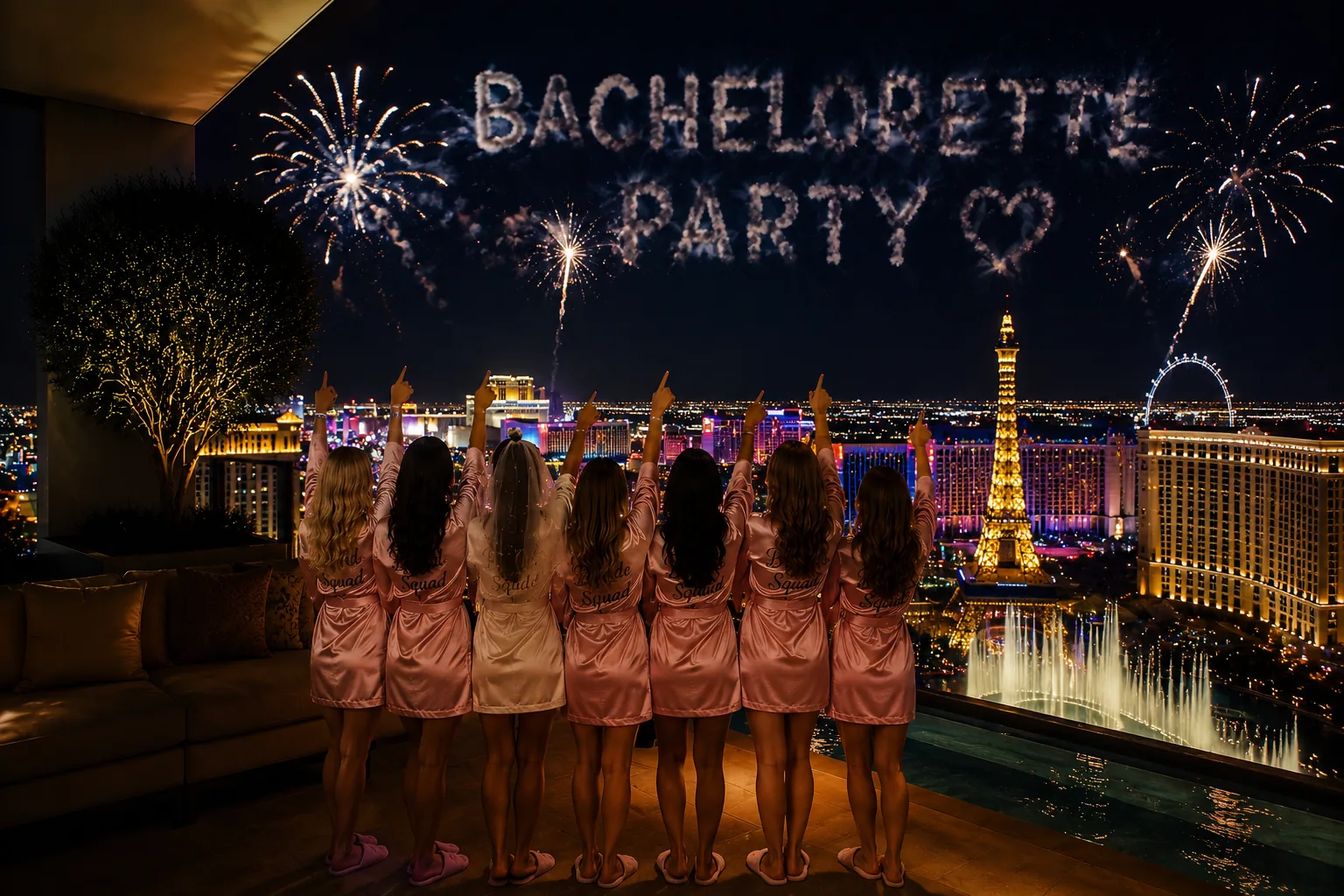 Fireworks over the Las Vegas Strip during a nighttime group celebration